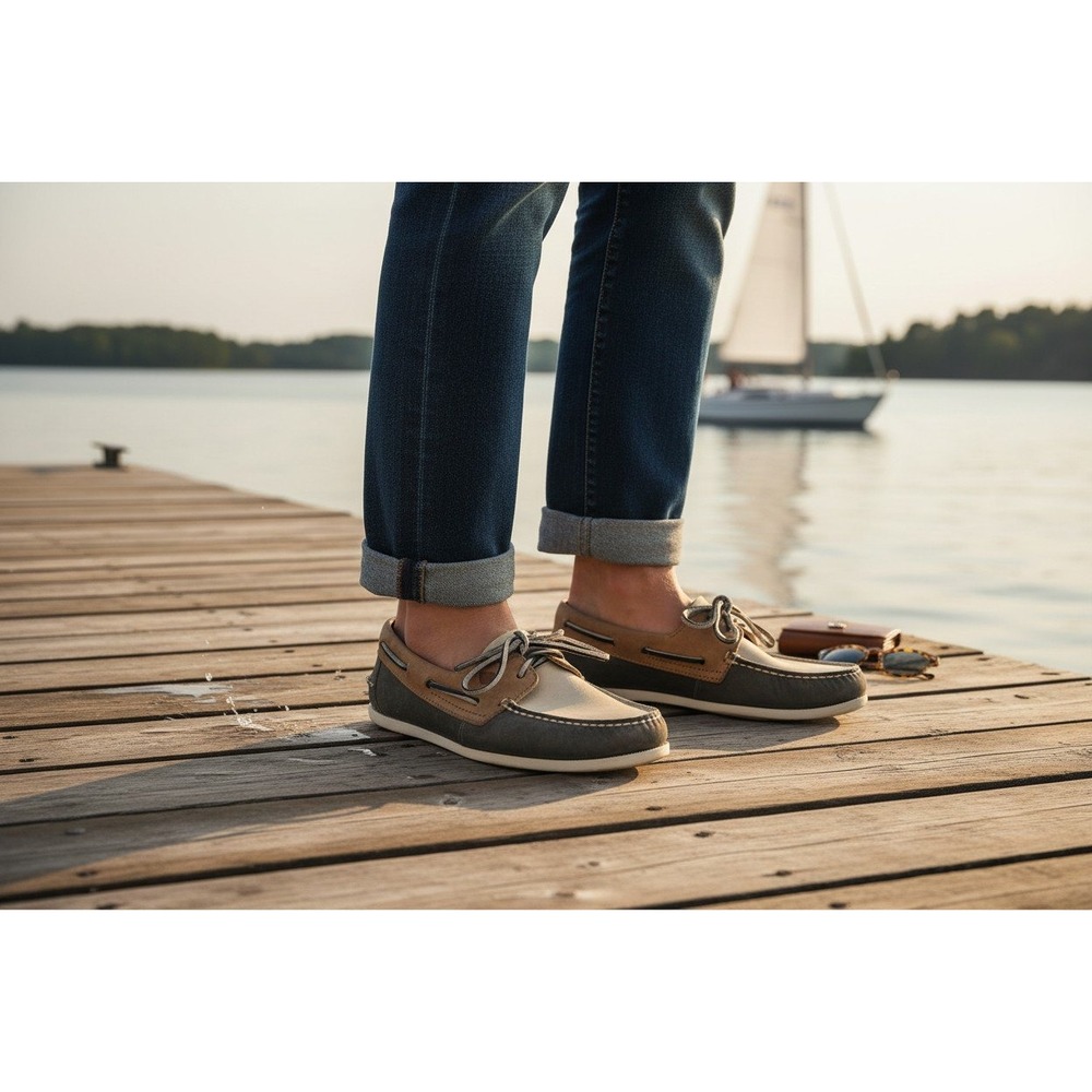 Sperry Boat Shoe Women 8M Tan Cream Grey Good Leather Top-Sider STS83463